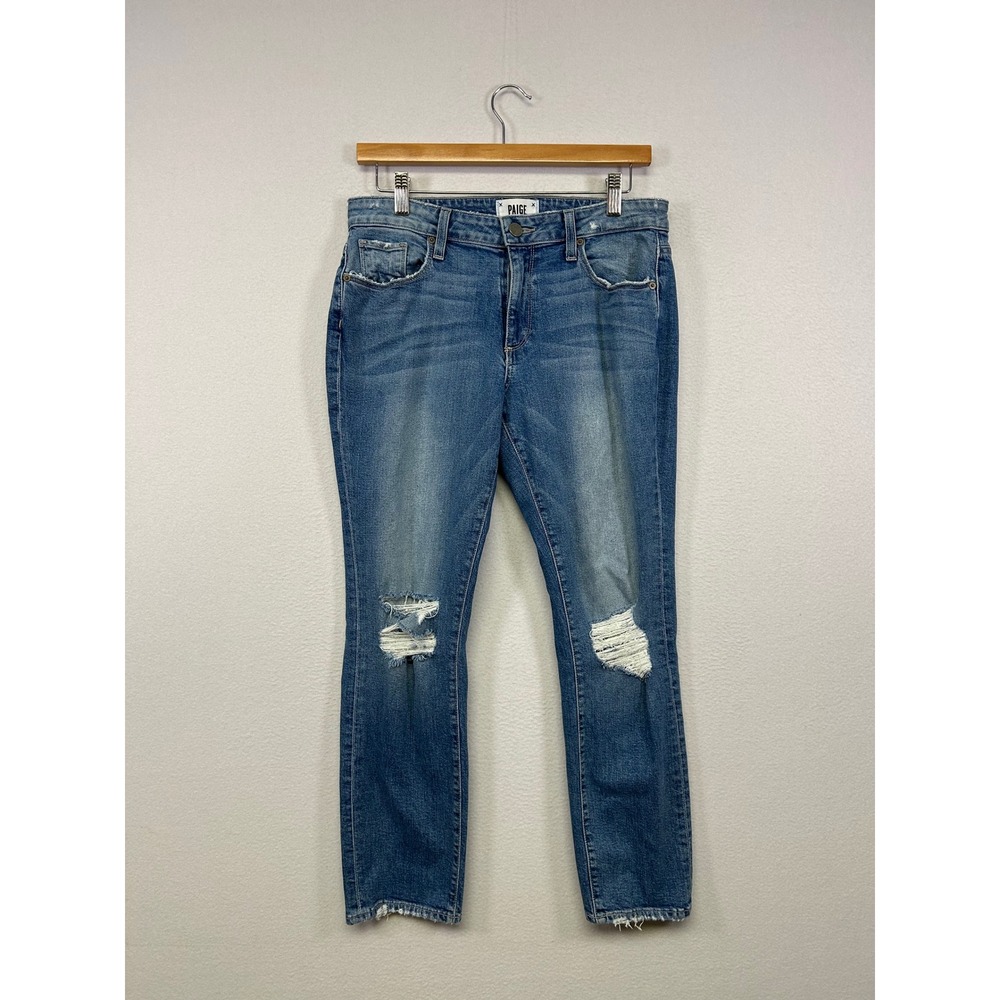 Distressed Grunge Paige Womens 27 Blue Slim Straight Raw Hem Shredded Jeans